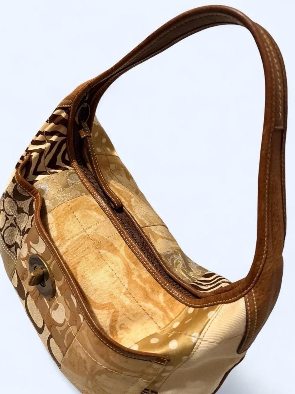 Coach Patchwork Signature Hobo Bag in Brown and Cream